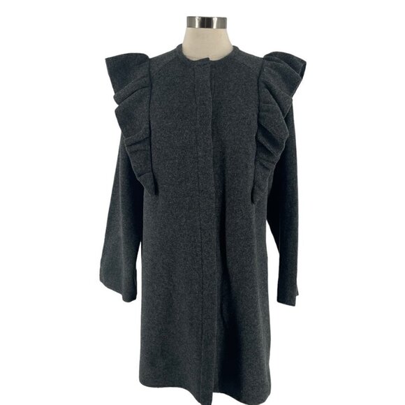NWOT Zara Ruffled Shoulder Snap Front Cosy Knit Sweater Coat Grey Small - Picture 8 of 15